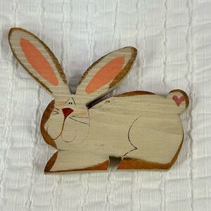 Vintage Handmade Wooden Bunny Brooch Pin | Rustic Whimsical Spring Cottagecore